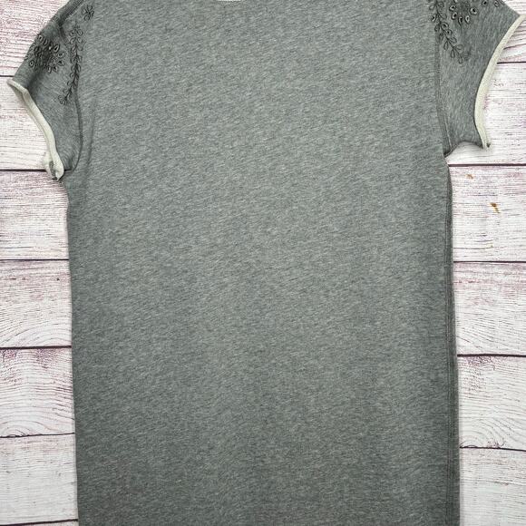 Rag & Bone Grey Sweatshirt Floral Eyelet Short Sleeve Shift Dress Size Small - Picture 9 of 9